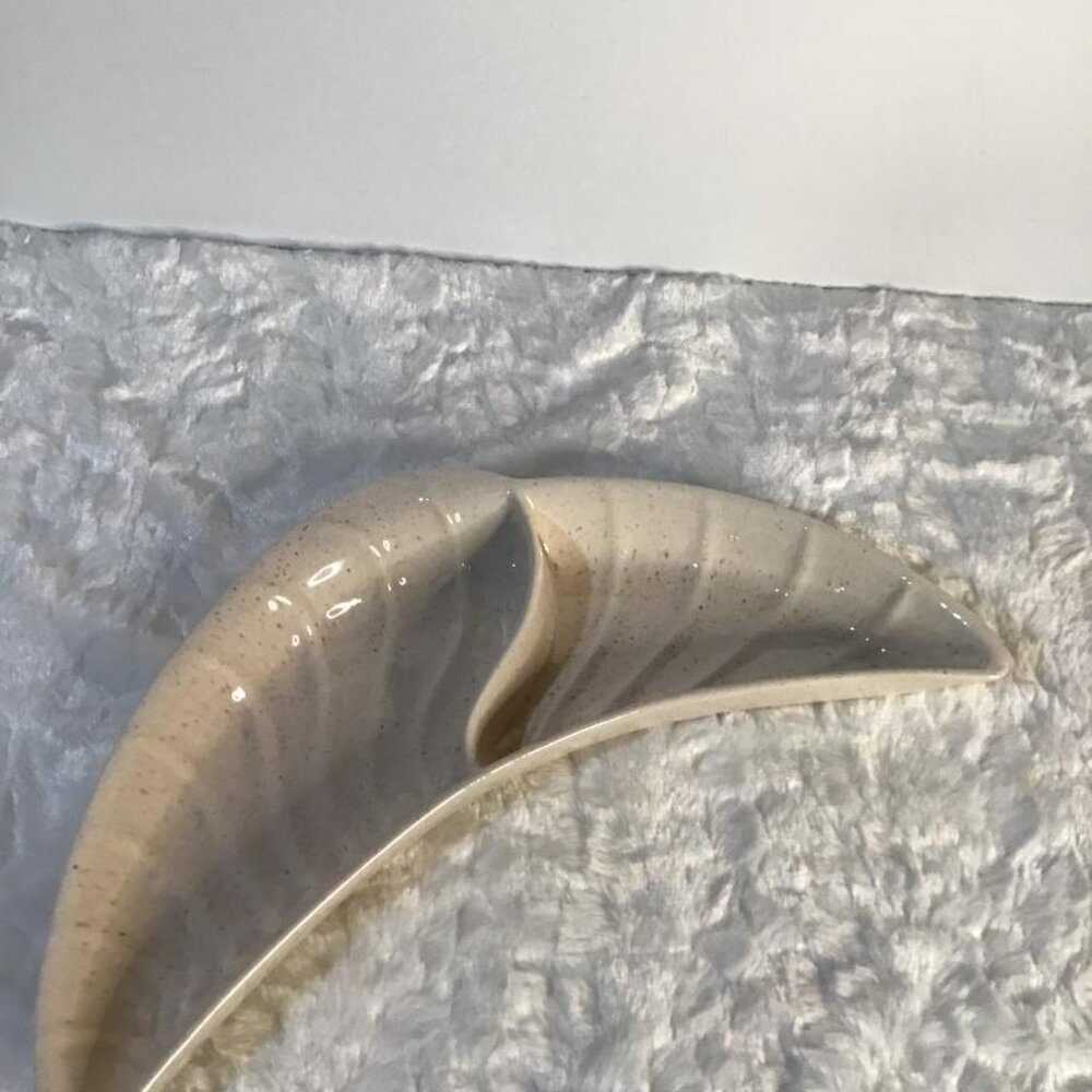 VTG Speckled Pottery Leaf Shaped Divided Charcuterie Serving Dish - 11" x 7" USA - Picture 3 of 12